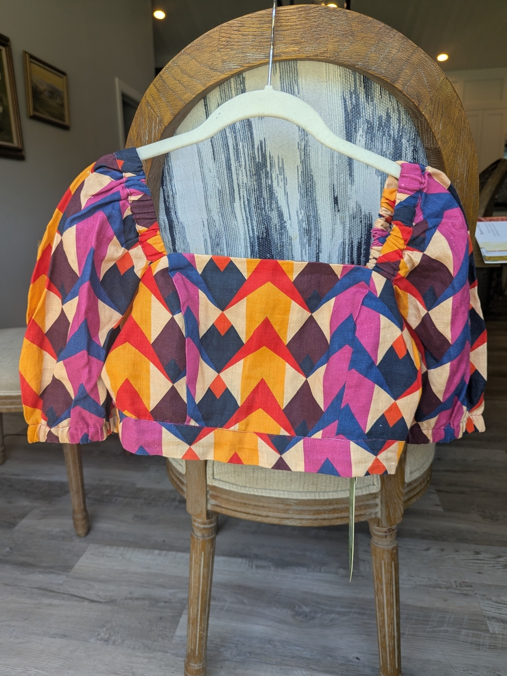 NWT FARM Rio Lindeza Grafica Linen Crop Top Multi